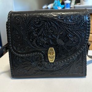 1940/1950’s Black Leather Embossed Crossbody Bag